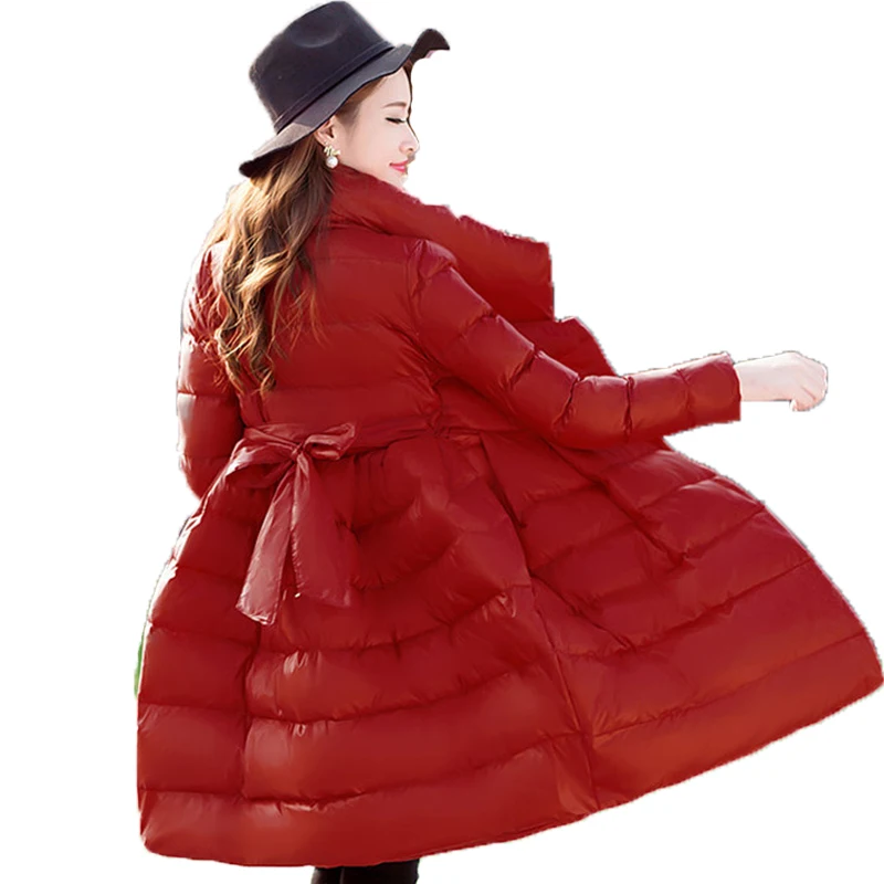 Женская куртка средней длины из хлопка теплая приталенная парка с юбкой пачкой и