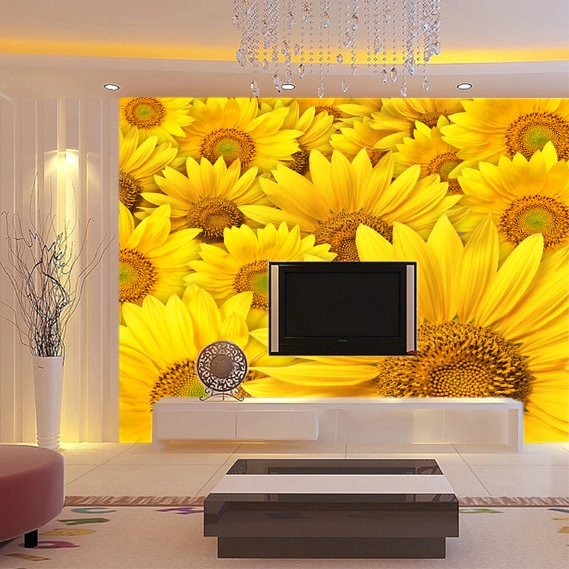 Современные и простые обои с изображением смайлика подсолнуха для телевизора