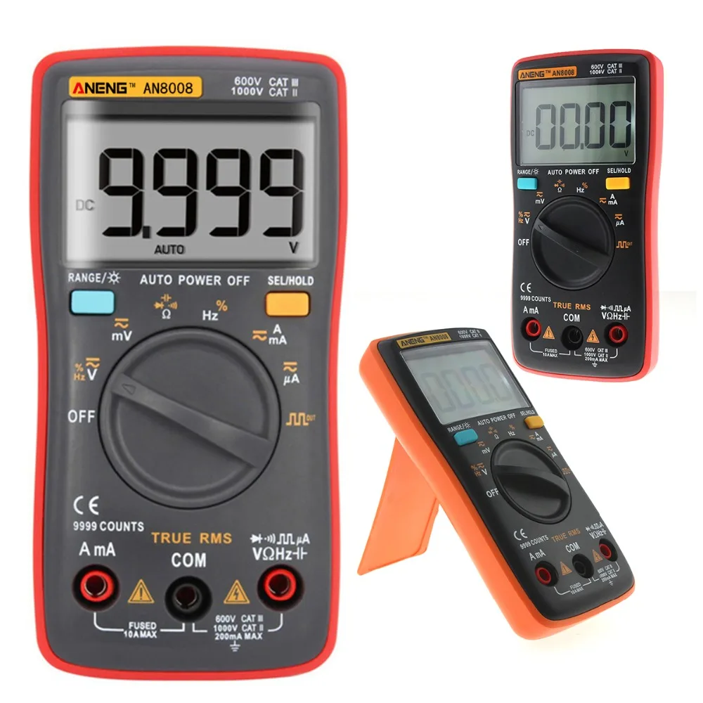 Цифровой мультиметр AN8008 True RMS с ЖК-дисплеем 9999 отсчетов квадратная волна