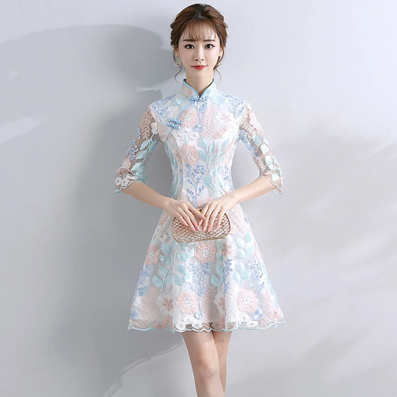 

Мини-Чонсам в китайском стиле для свадьбы, пикантное приталенное вечернее платье в ретро-стиле, свадебное платье, винтажная женская одежда ...