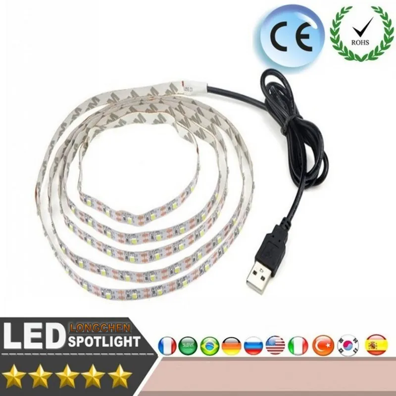 Светодиодный полосы тела искусственных USB 5 V 1 м 2 кабель Мощность свет лампы SMD3528