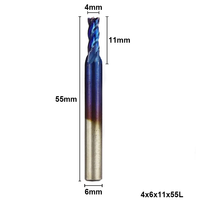 4x6x11x55L XCAN 1 шт. 2-13 мм супер синий нано покрытием HSS концевые фрезы с прямым хвостовиком Фрезы ЧПУ фрезы 4 флейты концевые фрезы - Длина режущей кромки: 4x6x11x55L