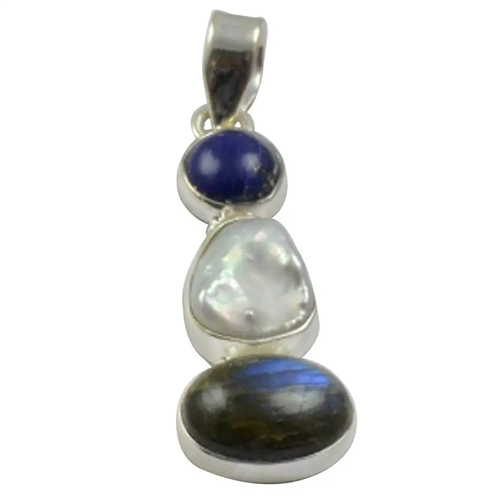 

Lovegem Nature Labradorite & Biwa Pearl Pendant 925 Sterling Silver, 49 mm, MHBAP4976