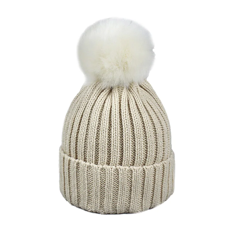 B Меховая шапка с помпоном, зимняя шапка для мужчин, Skullies Beanies, женская теплая шапка, эластичная вязаная шапка, детские меховые шапки с помпонами для девочек и мальчиков - Цвет: B