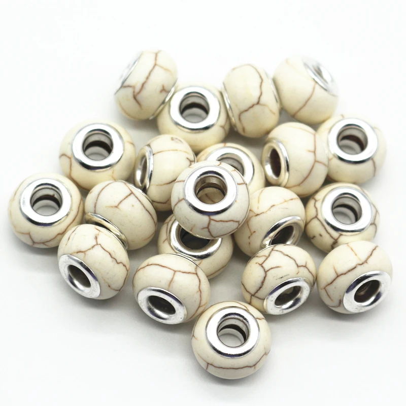 30 шт./лот синий/белый цвет Выберите 14 мм большое отверстие свободные бусины