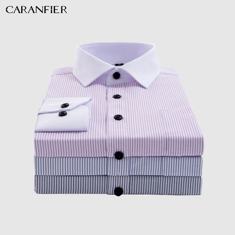 

CARANFIER New Mens White Collar Striped Shirts Men's Dress Shirts for Business/Office Wear Men Formal Social Shirt Easy Care