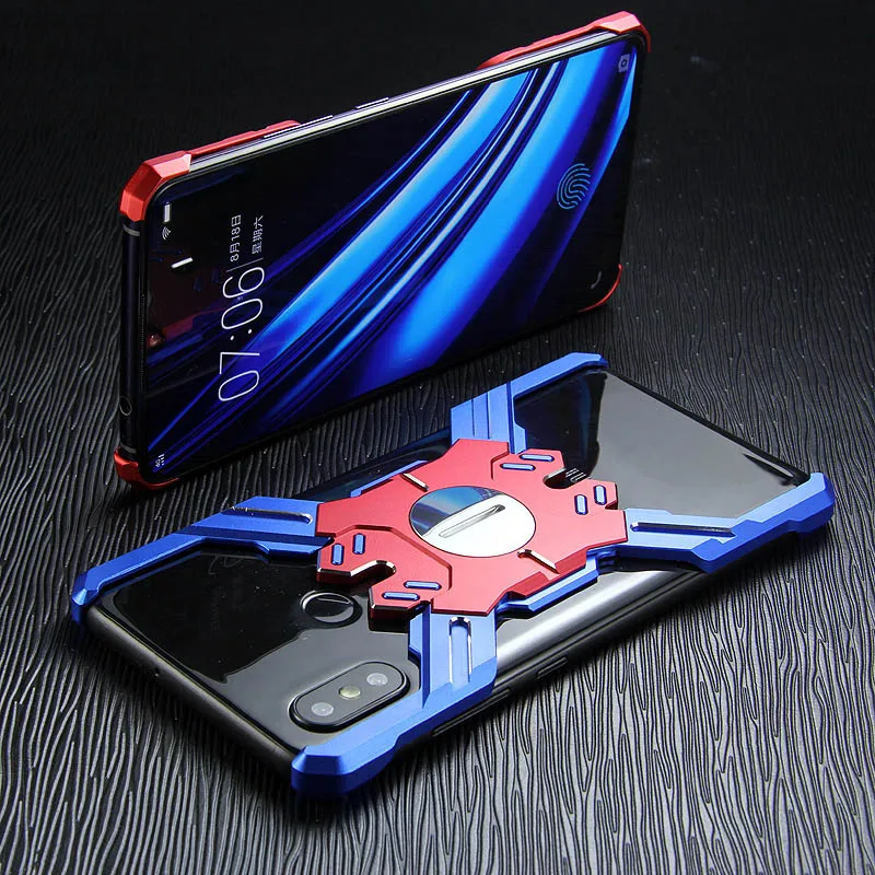 Для xiaomi mi 8 Чехол Броня тяжелый песочный металлический Алюминий ЧПУ защиты Скелет голову чехол для телефона чехол кронштейн - Цвет: Blue red