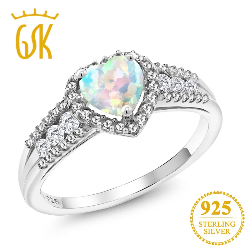 GemStoneKing 0 93 карат в форме сердца белый искусственный опал кольцо из стерлингового