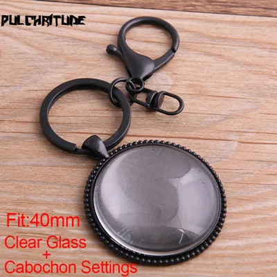 40mm glass PULCHRITUDE 1 шт. 20-40 мм круглый черный Кабошон Настройки металлический брелок аксессуары Diy пустой цинковый сплав База лотки для брелок - Цвет: 40mm glass