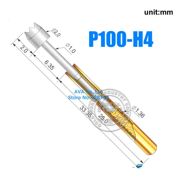 100 штук P100 H4 Диаметр 1 36 мм длина 33 35 180 г пружинный тестовый зонд|spring test probe|pin pinpin |