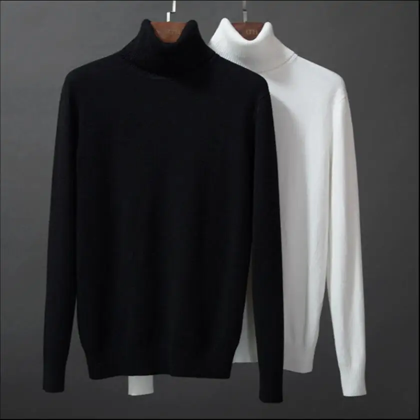 M-3xl Autumn And Winter New High Neck Thick Warm Men's Turtleneck Sweater Pullover Sweater Knitwear Trend Solid Solor Sweaters