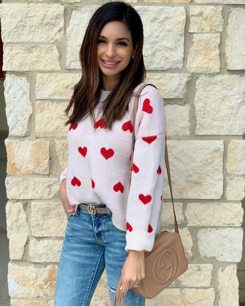 Fitshinling сердца в Корейском стиле женские зимние свитера Пуловер с длинными
