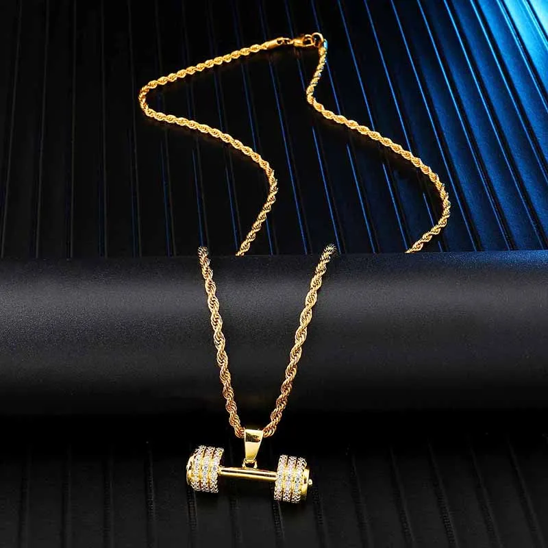 Хип хоп Iced Out Bling горный хрусталь цепь тренажерный зал фитнес-гантель золотой цвет Подвески в виде руки и ожерелья для мужчин ювелирные изделия