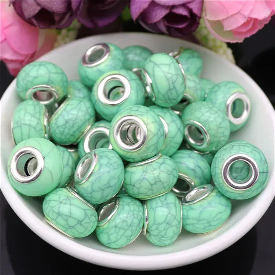 Light blue 20 шт 10 цветов полосатый круглый бисер с большими отверстиями для DIY ювелирных изделий браслеты подходят Pandora Подвески Браслет цепочка Ручная работа ожерелье - Цвет: Light blue
