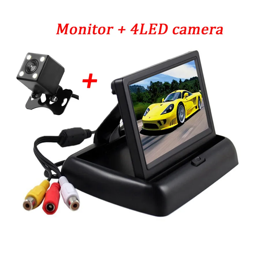 Monitor with 4LED Hikity 4,3 дюймов складной автомобильный монитор TFT LCD дисплей камеры обратная камера парковочная система для автомобиля заднего вида Мониторы/камера - Цвет: Monitor with 4LED