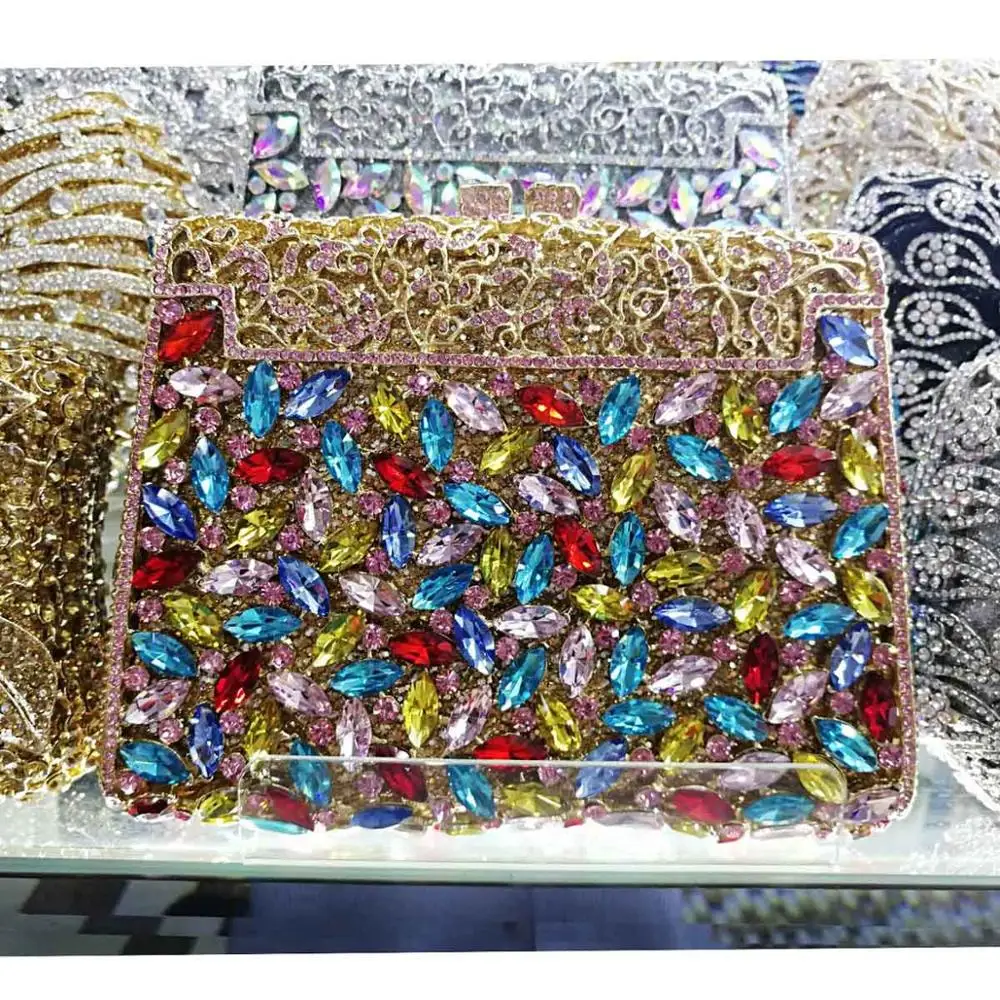 Colorful Серебряная коробка сумка Diamond Для женщин сумочка-клатч с украшением в виде кристаллов вечерние сумки из натуральной кожи женские банкетные кошелек модные барсетки вечерние сумка SC452 - Цвет: Colorful
