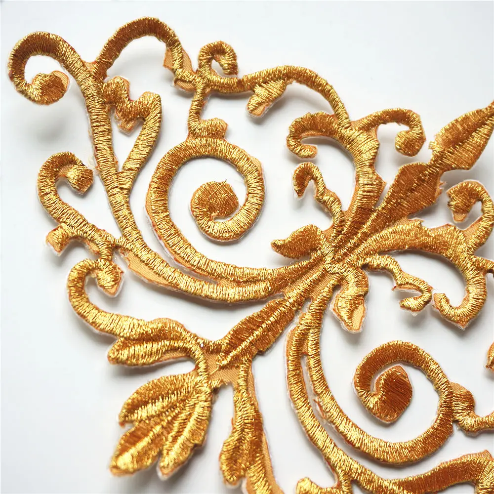 Аппликации с золотыми цветочными нашивками для шитья вышитые значки ажурные