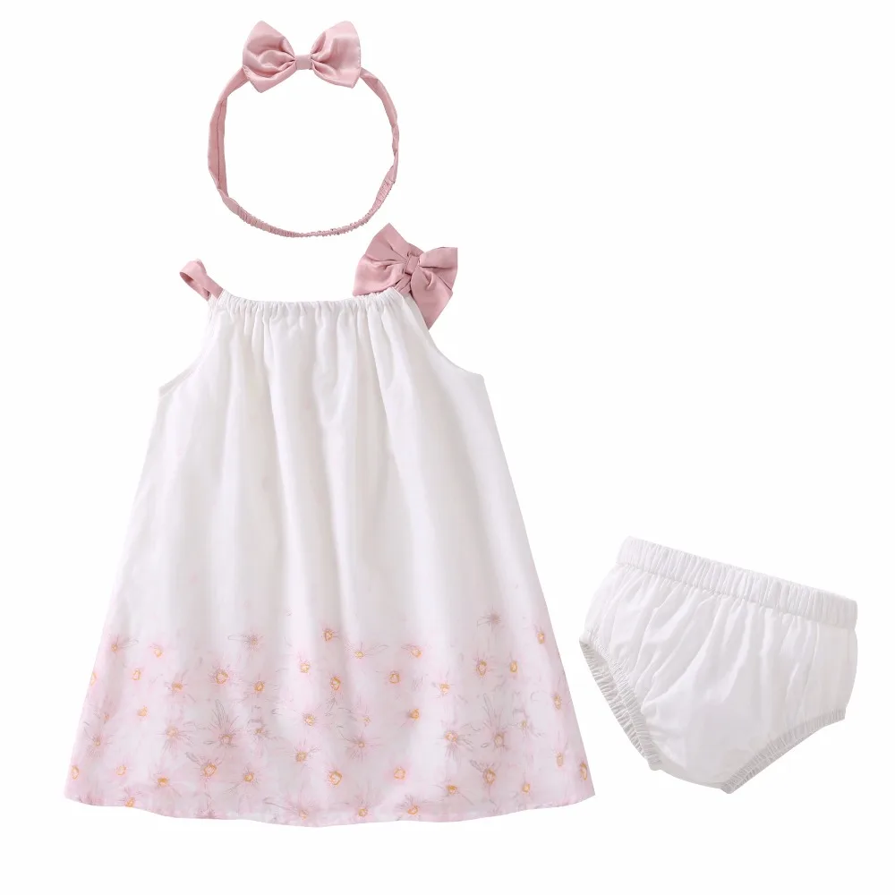 Новое милое летнее платье на бретельках для маленьких девочек комплект из 3