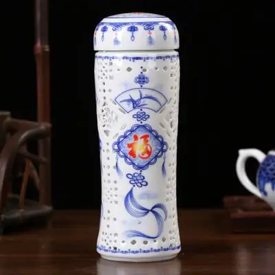 Двухэтажный термос с керамической изоляцией Celadon бизнес чашка с резным узором термальная Вакуумная бутылка для воды - Цвет: M