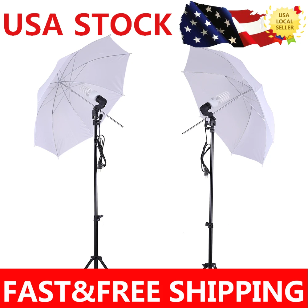 

CZ STOCK Photo Studio Lighting Kit Set 2Pcs 2M 6.6Ft Light Stand+2Pcs 33" White Soft Light Umbrella+45W Light Bulb+Swivel Socket