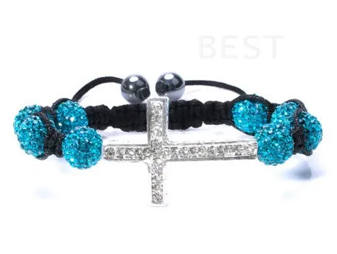 New!10mm blue Mixed micro pave Disco disco Ball Beads Cross Bangles OMN Women Bracelet jewelry wholesale crystal | Украшения и