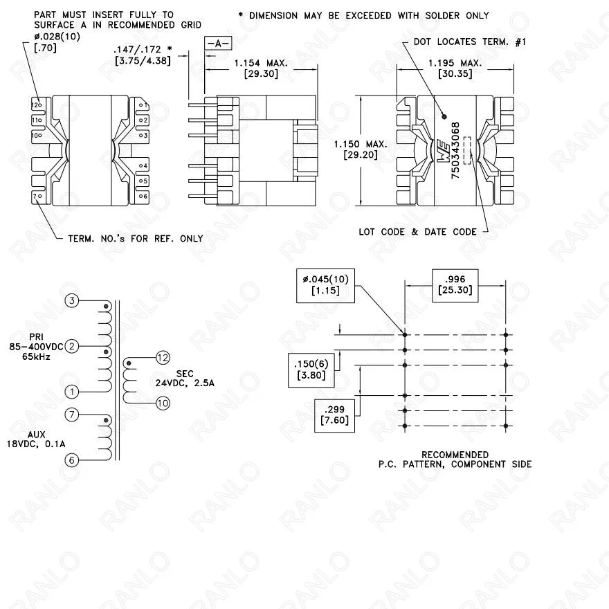 PQ2625 WE 750343068 85 400VDC магнитных ферритовых сердечников трансформатор|core transformer|ferrite core
