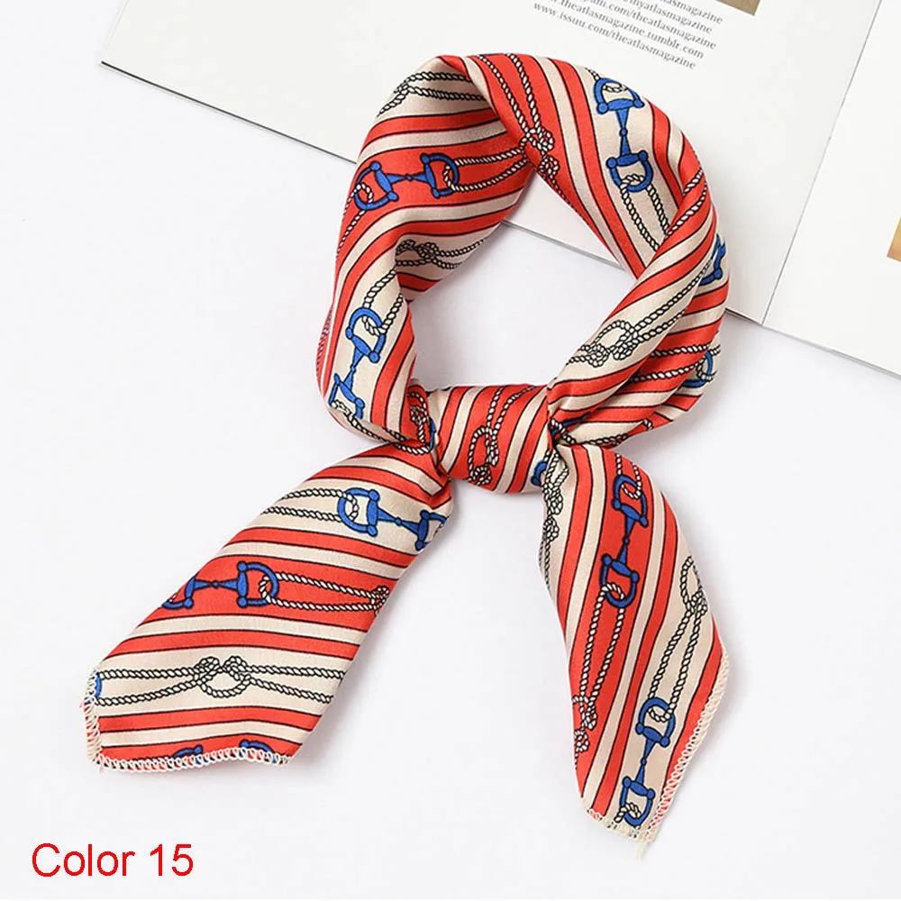 Color 15 50*50 см, Модный женский элегантный Шелковый квадратный шарф с цветочным рисунком, небольшой простой шейный платок, Сумка с лентами, женская головная повязка, повязка для волос - Цвет: Color 15