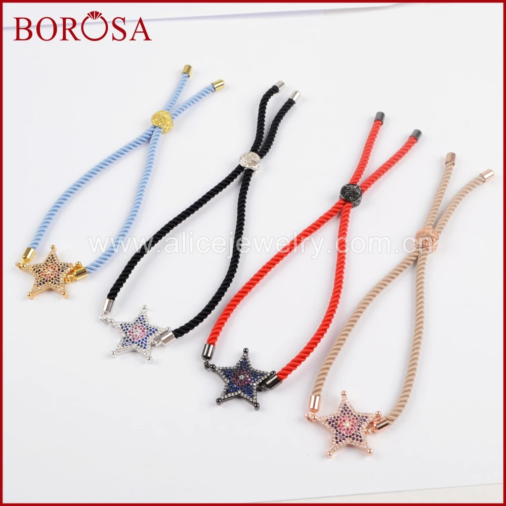 

BOROSA Star браслеты с двойным шармом, CZ микро проложить Радужный Цирконий камень, соединитель, регулируемые браслеты для женщин ювелирные издел...