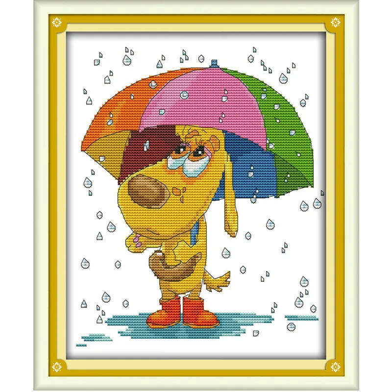 Собака ждет в дождь 11CT напечатаны на холсте наборы для рукоделия Живопись