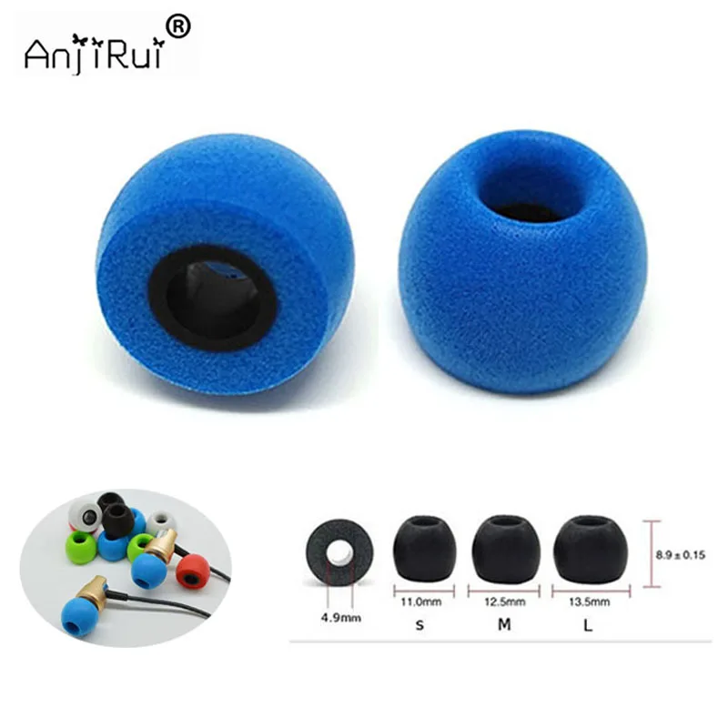 

2 pcs /1 pair.ANJIRUI TS-400 blue 4.9mm insulation foam tips for in-ear earphone headset earphones enhanced bass C set Ear Pads
