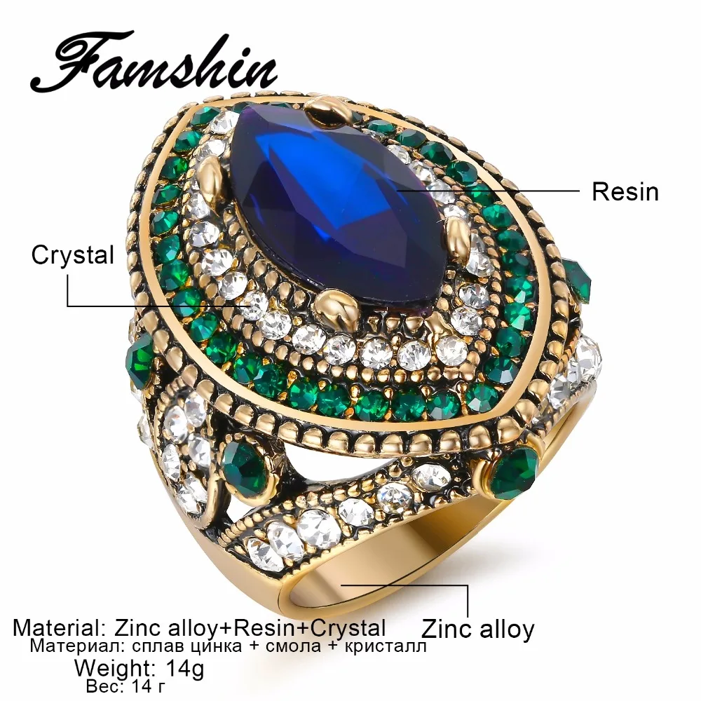 FAMSHIN Роскошные Винтажные Ювелирные изделия большие свадебные кольца для женщин
