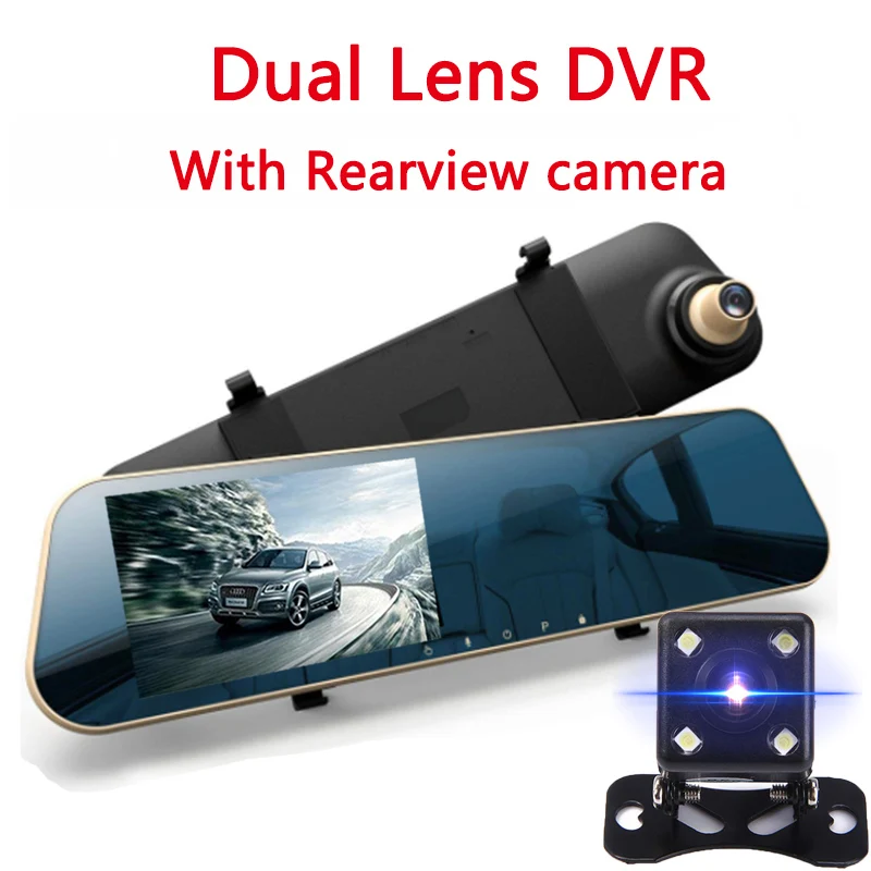 Dual lens Dvr DVR 4,3 видеорегистратор, Автомобильный видеорегистратор, зеркало, цифровой видеорегистратор, авто регистратор, видеокамера FHD 1080 P, камера заднего вида, Автомобильное зеркало заднего вида - Название цвета: Dual lens Dvr