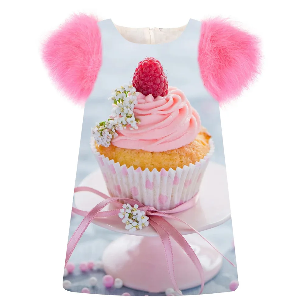 baby Girls Dress 2018 The cake print fashion Spring/Autumn faux fur sleeve best Toddler Kids Dresses Children Clothing | Детская одежда