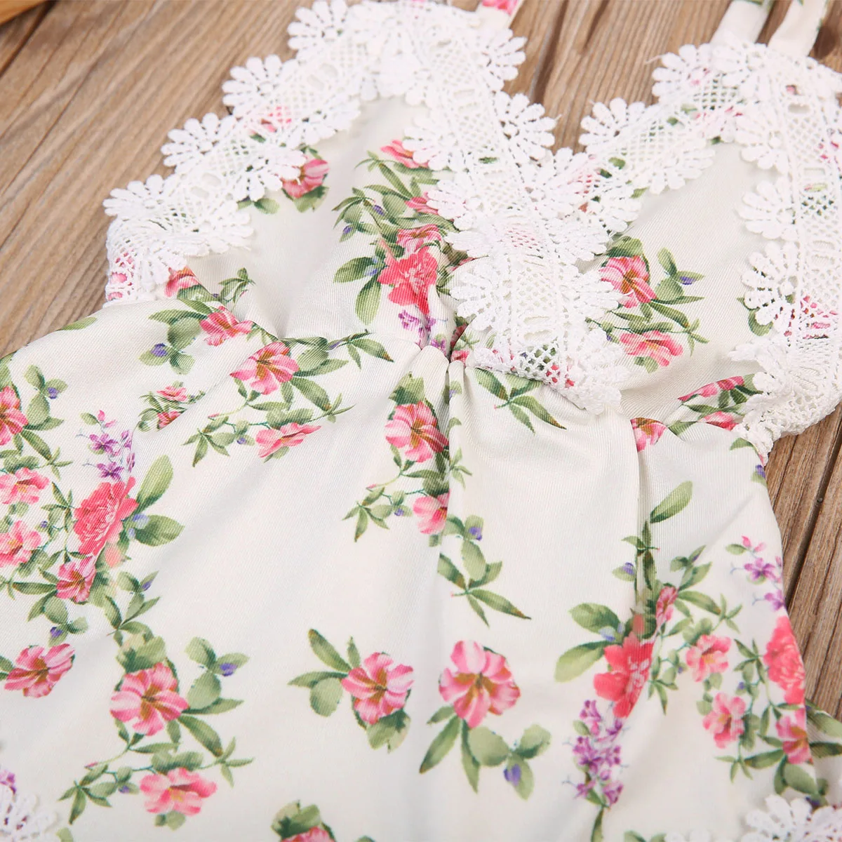 Lovely V neck Kids Baby Girls Floral Outfits Lace Jumpsuit Rompers Strap Backless Summer Romper Clothing | Детская одежда и обувь