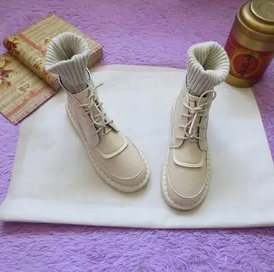 Careaymade/, новые ботинки из pu искусственной кожи в стиле Mori girl полусапожки ручной работы повседневные женские Ботинки martin на плоской подошве 4 цвета - Цвет: Beige