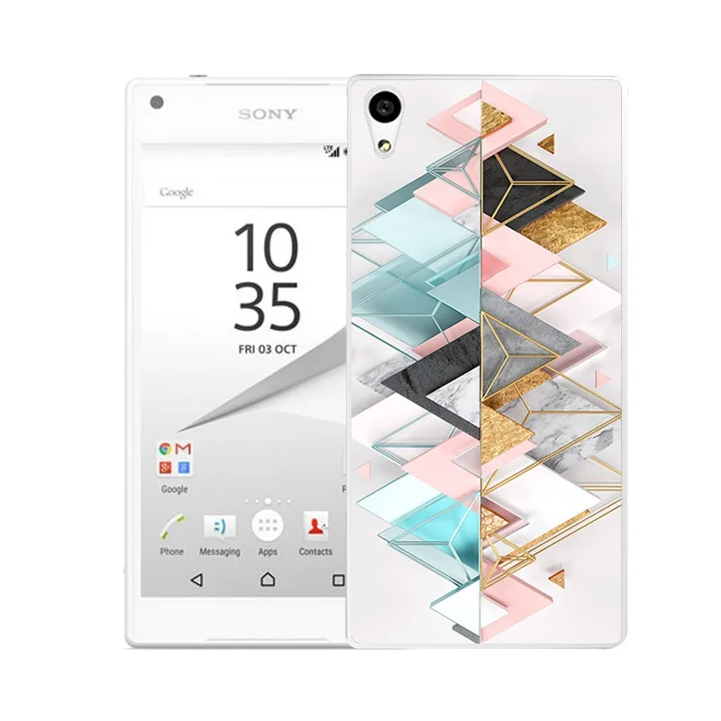QMSWEI TPU Clear Soft Phone Case For Sony Z3 Z2 Z5 Z4 Grid Triangle Marble Printed Design Cute Style BackCover C3 C4 C5 |
