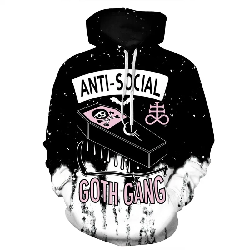 Raisevern Новый 3D толстовки с капюшонами принтом анти социальные гот GANG Harajuku в стиле