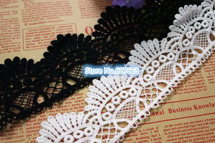 Кружевная ткань с вышивкой шириной 5 см черная Водорастворимая кружевная