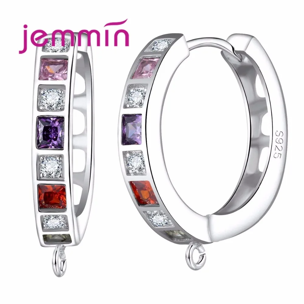 

10PCS/Lot New Silver Hoop Earrings With Colored CZ Pave 925 Sterling Silver Fine Jewelry For Women DIY Making