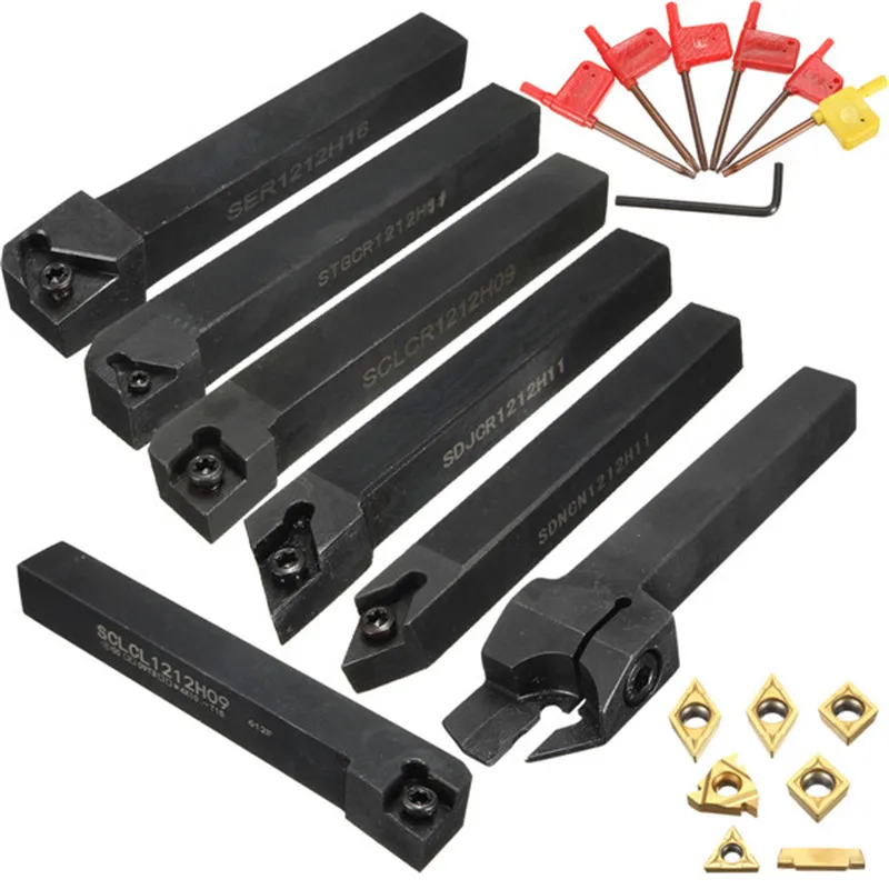 

7Pcs/Set New 12mm CNC Lathe Turning Tool Holder Boring Bar With DCMT TCMT CCMT Cutting Insert with Wrench