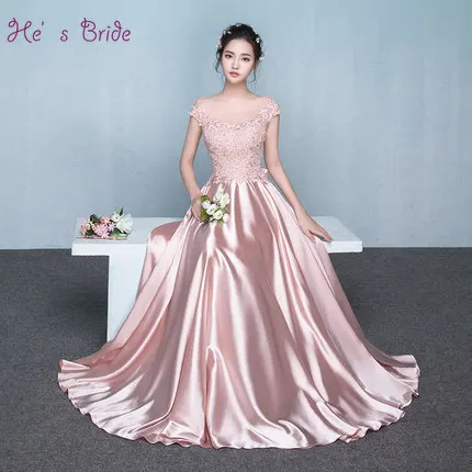Красивое розовое платье для выпускного вечера He's Bride с круглым вырезом коротким