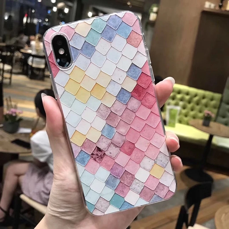 Цветной ромбовидный геометрический чехол для телефона iphone X XS XR MAX 6S 6 7 8 Plus милые