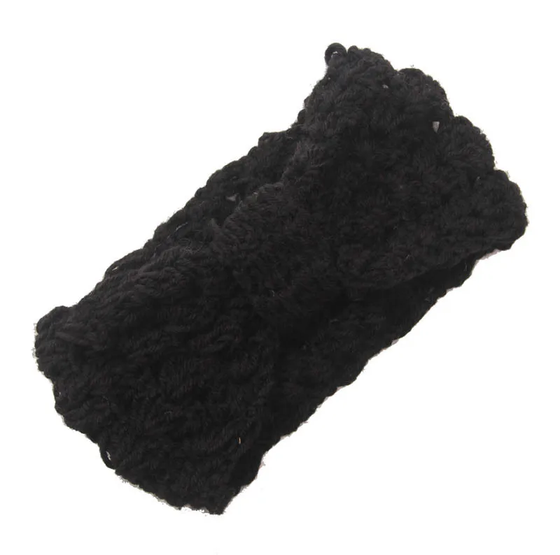 Женская вязаная повязка на голову зимний обогреватель для ушей черная серо-бурая