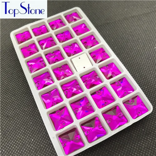 TopStone квадратные пришивные стразы плоские стеклянные кристаллы 10 12 14 16 22 мм пришивные камни AB цвета товары для рукоделия - Цвет: fuchsia