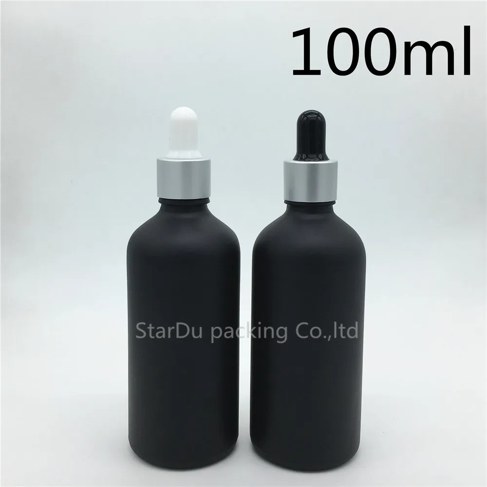 

100ml Black Frosted Glass Essential Oil Bottle With Sub Silver Ring Dropper Glass Perfume Bottle 10pcs/lot