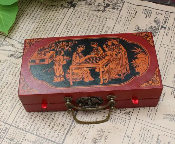 Складной Vintage китайских терракотовых воинов Стиль 32 шахматы и кожа деревянный