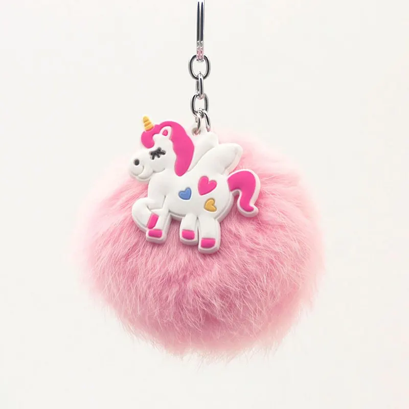 

Original New Fluffy Fur Ball Pompon Unicorn Keychain Women Pom Pom Fur Ball Keyring Horse Charm Bag Trinket Wedding gift