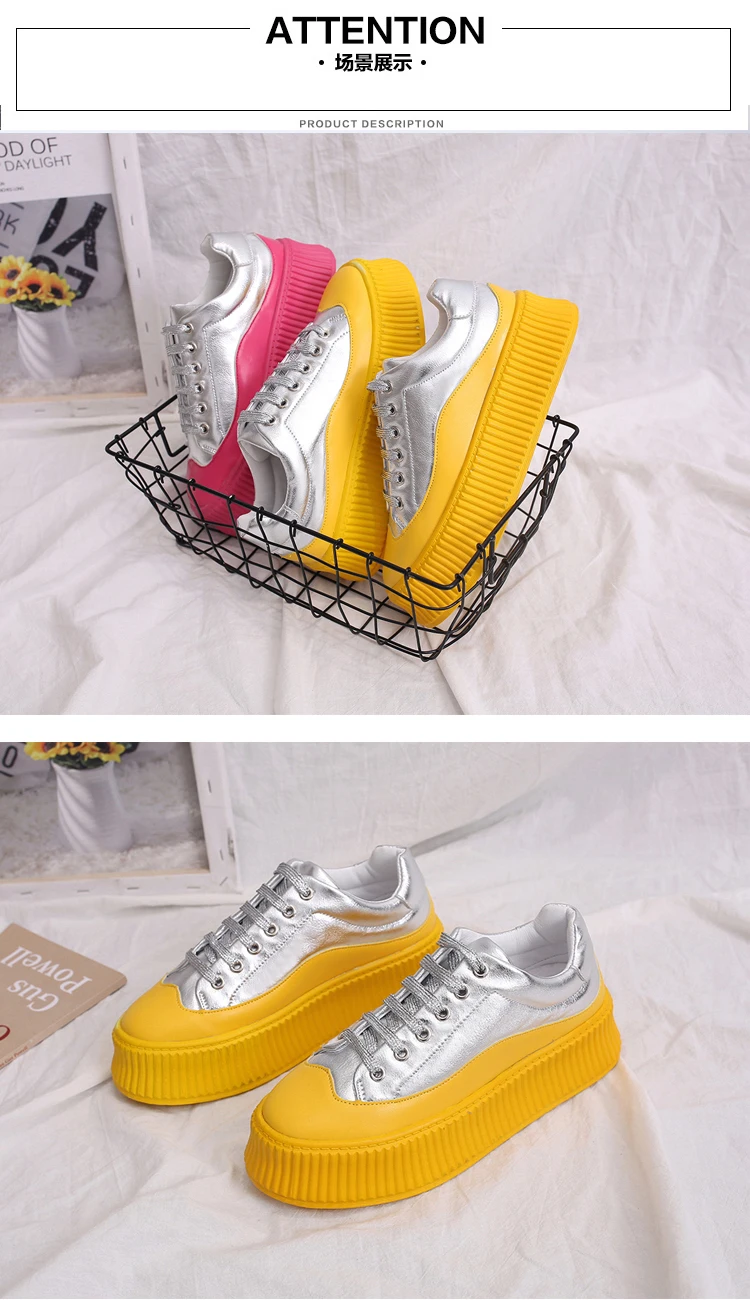 Zapatillas mujer; коллекция года; цвет желтый, красный; модная разноцветная обувь; женские кроссовки с блестками на толстой подошве; tenis feminino MS-80