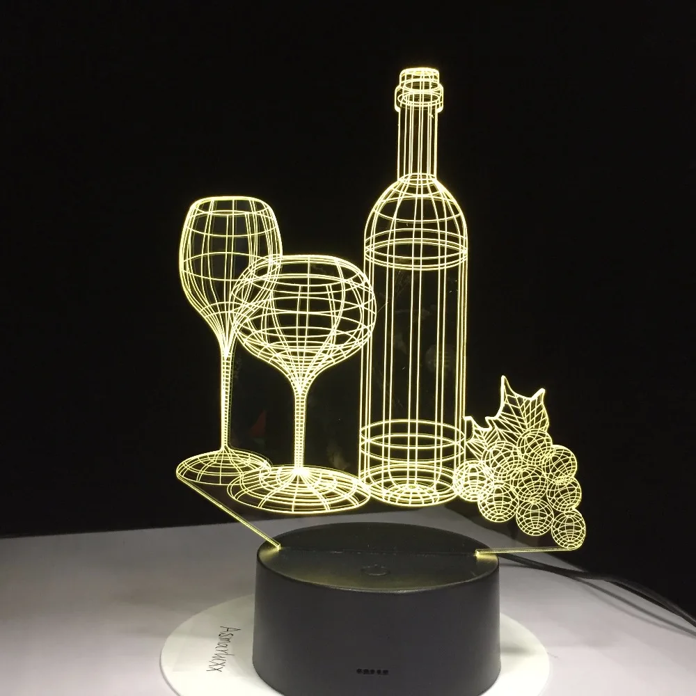 3D лампа в виде бутылки вина светодиодная 7 цветных акриловых ночных светильников