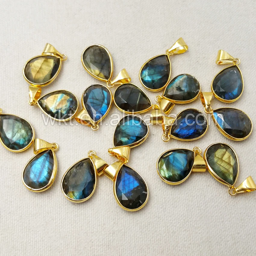 

WT-P997 Trendy Teardrop Labradorite Pendant with 24k gold strim ,Natural Labradorite teardrop stone pendant for necklaces